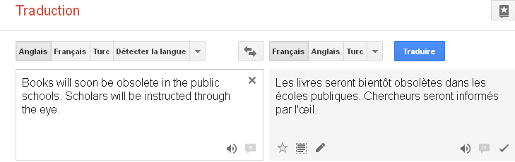 trancription de l’anglais au français sur Google traduction.